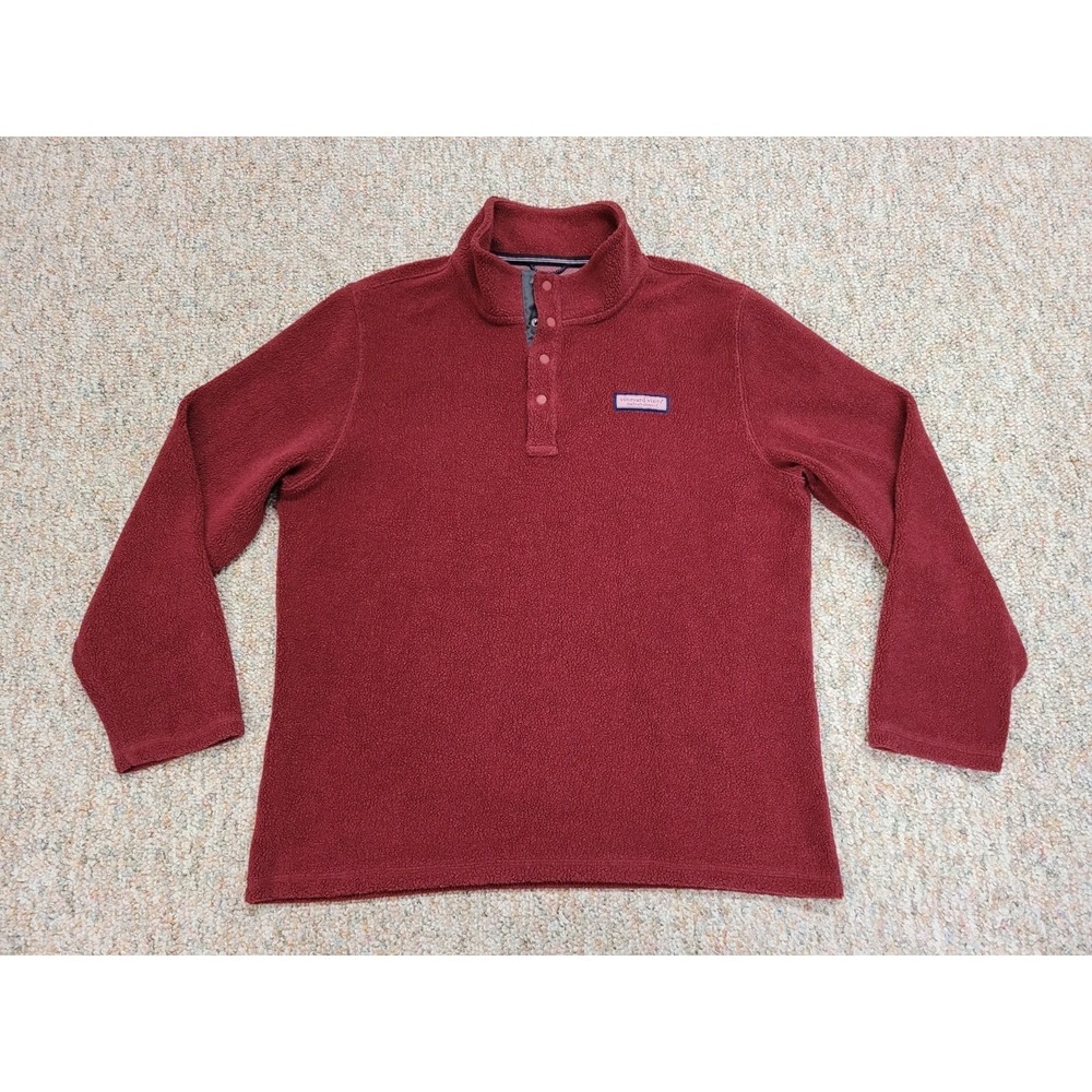 Vineyard Vines Fleece Pullover Mens Large Red Performance Quarter Snap Mock Neck